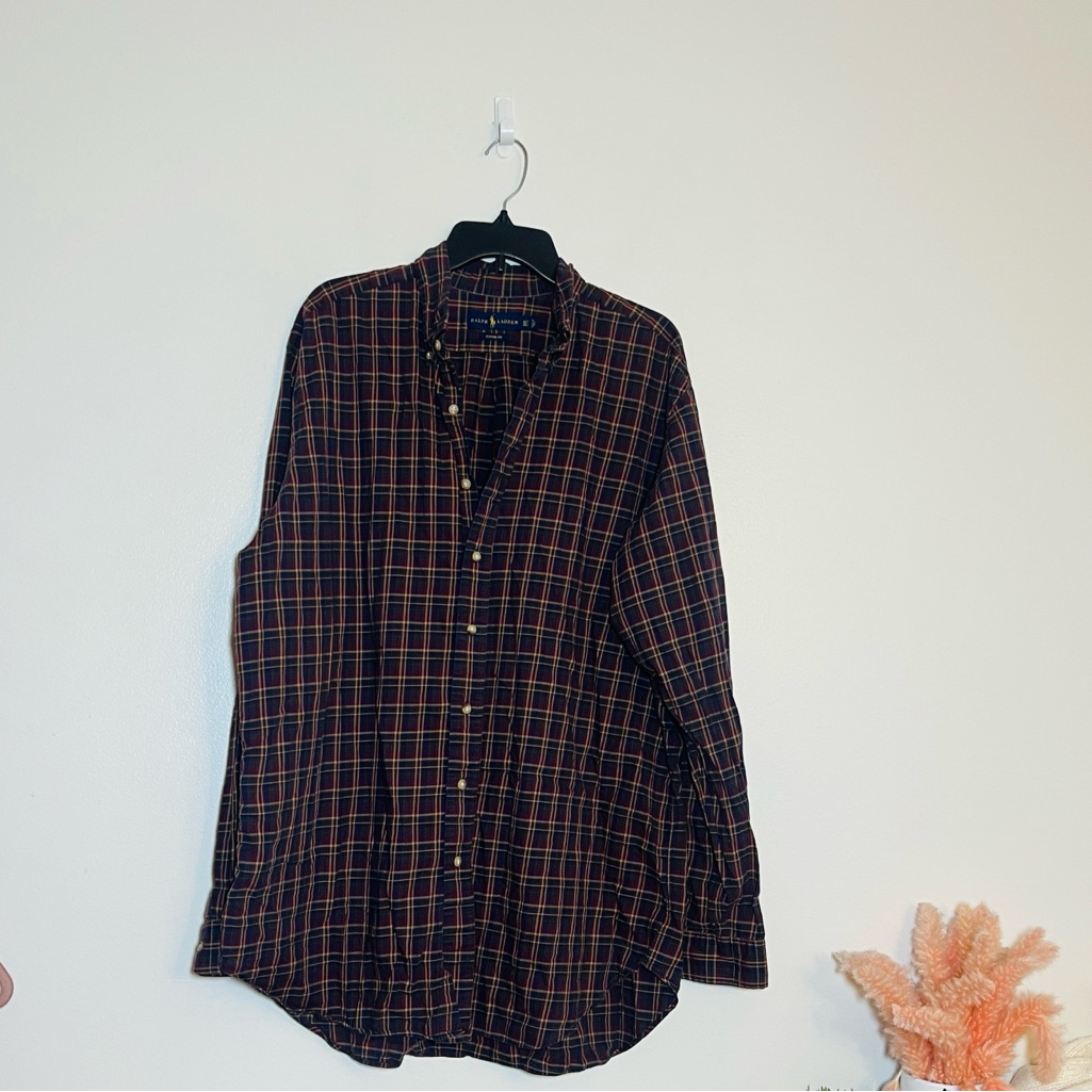 Ralph Lauren Blue Label Plaid Button Front Long Sleeve Shirt Xlt Xl Tall